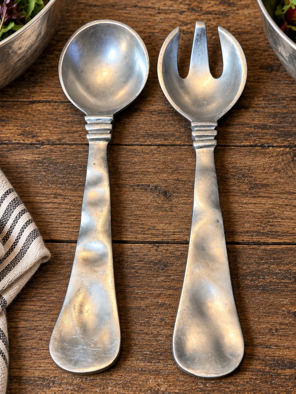 MCM Vintage Indian Metal Salad Servers – Spoon & Fork Serving Set
